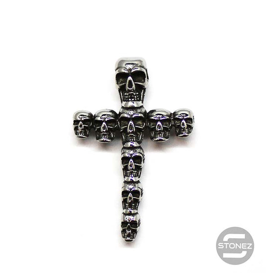 400101109-07 Colgante Acero Cruz Con Calaveras 42 x 28 MM