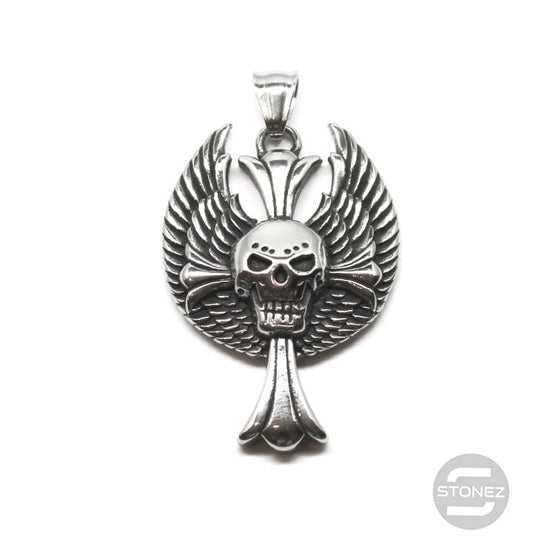 400101109-17 Colgante Acero Cruz Con Calavera 33x46 MM