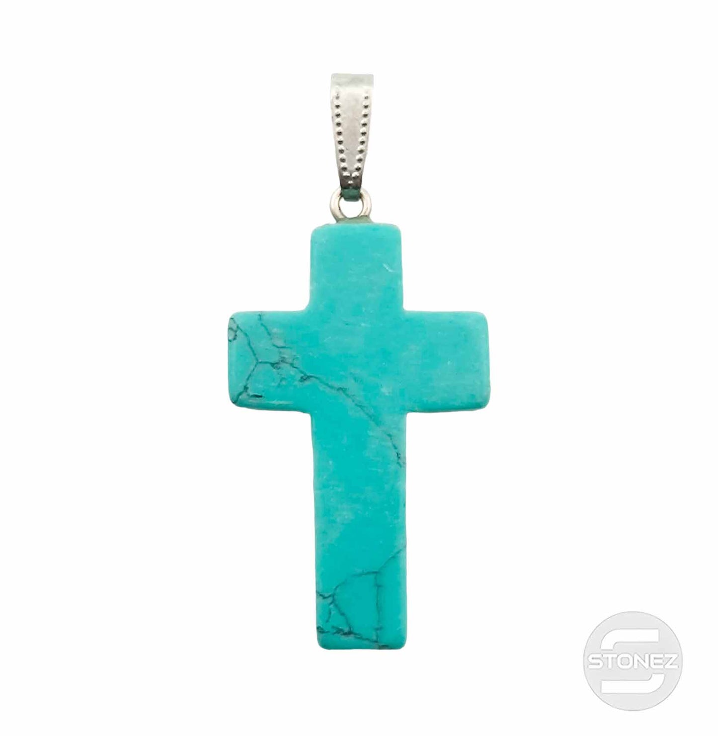 400301823 Colgante Cruz Piedra Turquesina 40 mm Aprox Con En Metal