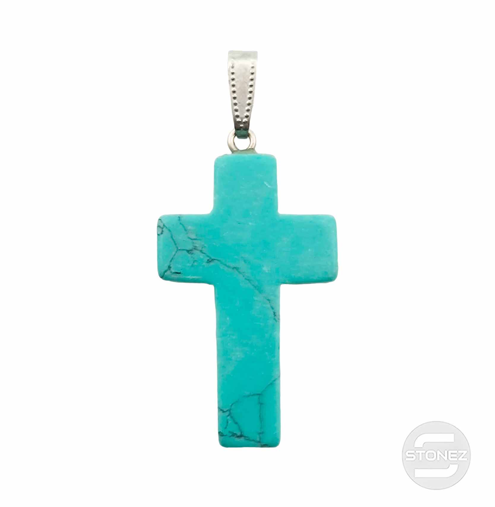400301823 Colgante Cruz Piedra Turquesina 40 mm Aprox Con En Metal