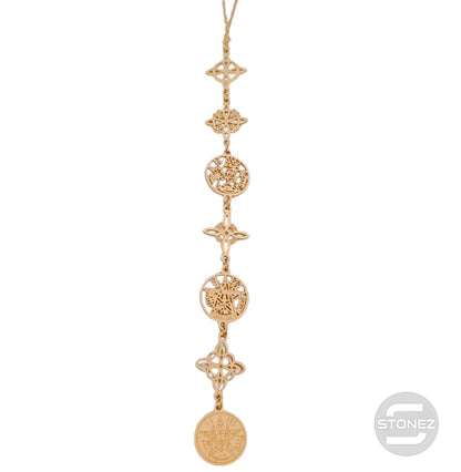 400503423-04 Collar Acero Dorado Simbolos Nudo De Bruja Y Tetragramaton 11 Cms Cadena 40+5 Cms