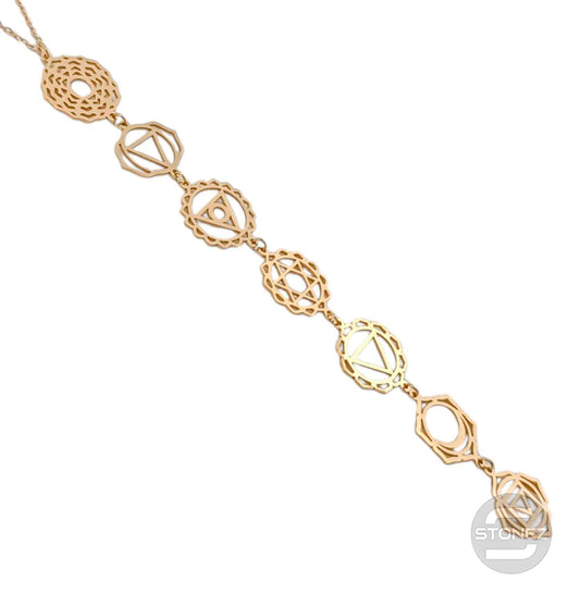 400503424-01 Collar Acero Dorado Simbolos 7 Chakras 14 Cms Cadena 40+5 Cms