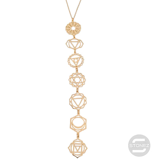 400503424-01 Collar Acero Dorado Simbolos 7 Chakras 14 Cms Cadena 40+5 Cms