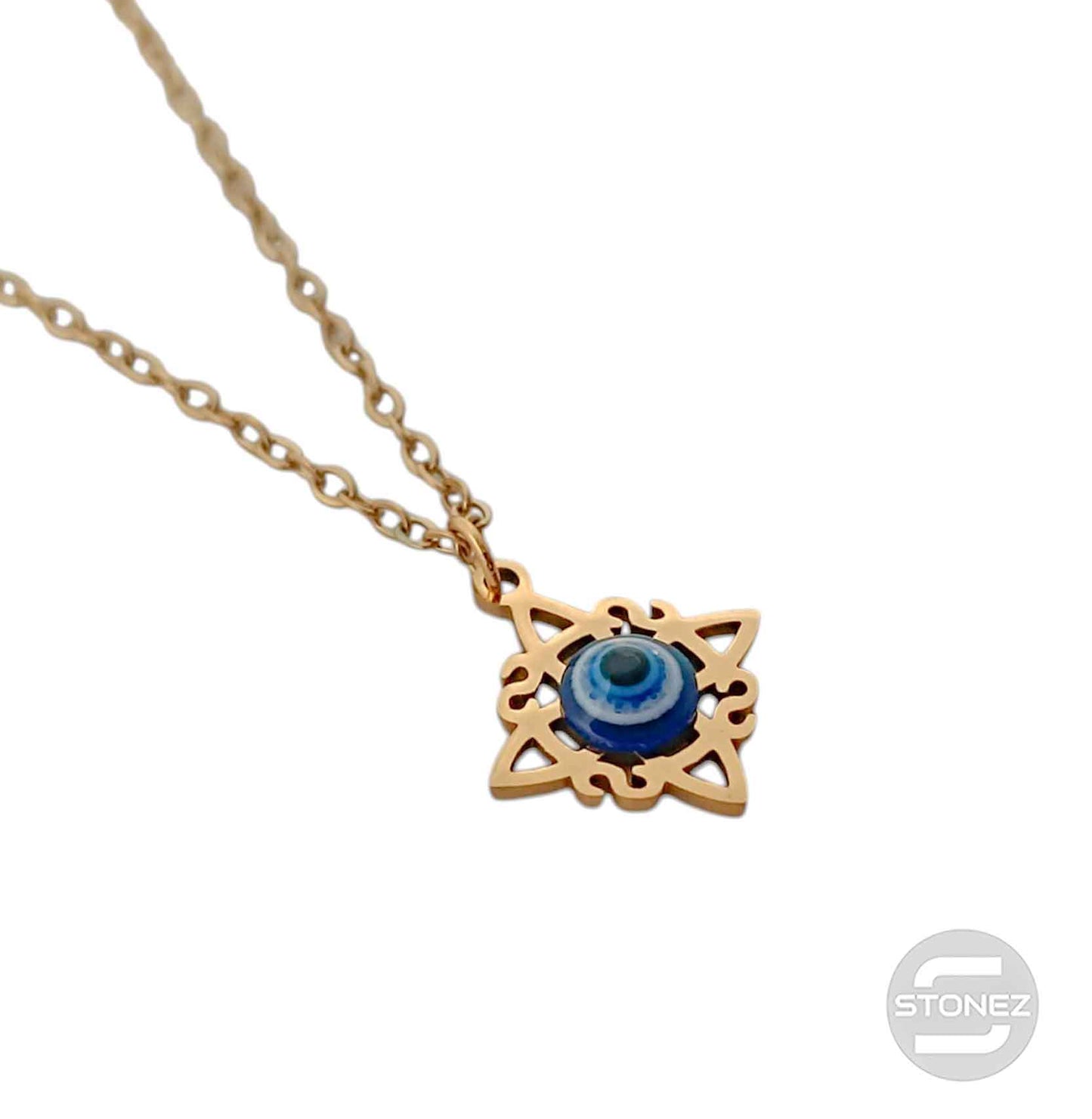 Collar Dorado Nudo De Bruja Ojo Turco Cadena 40+5 Cms