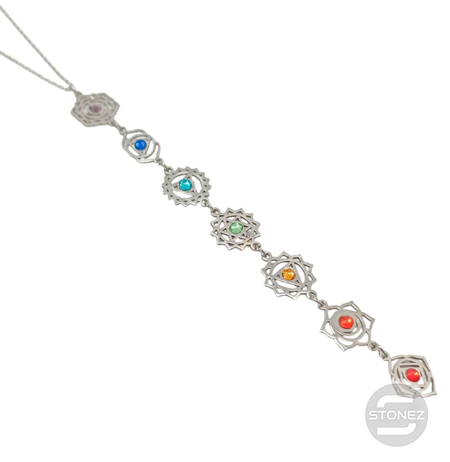 Collar Acero Simbolos 7 Chakras Y Cristal Cadena 40+5 Cms