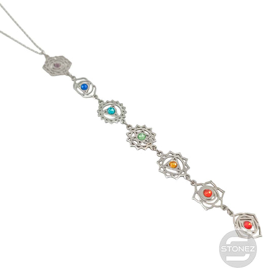 Collar Acero Simbolos 7 Chakras Y Cristal Cadena 40+5 Cms