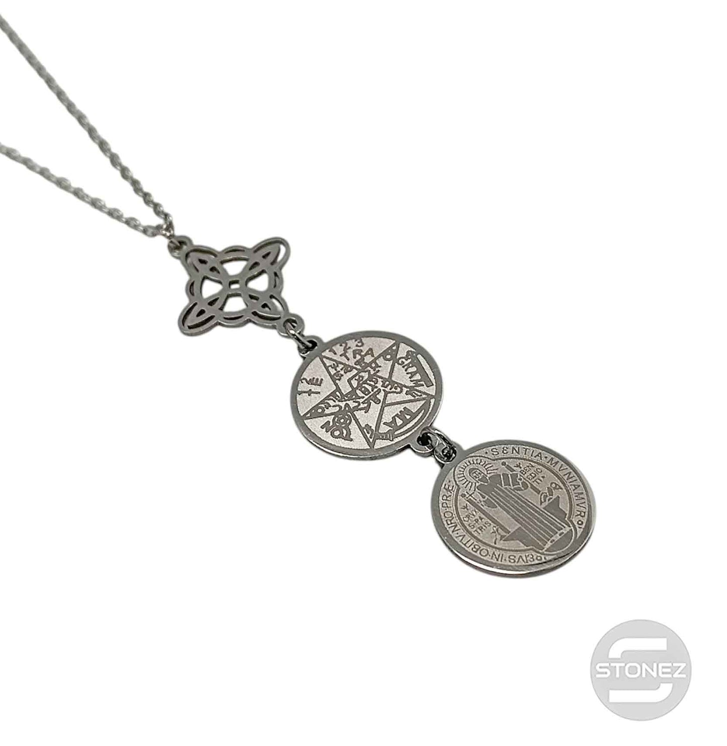 Collar Doble Poteccion Nudo De Bruja Y Tetragramaton Cadena 40+5 Cms