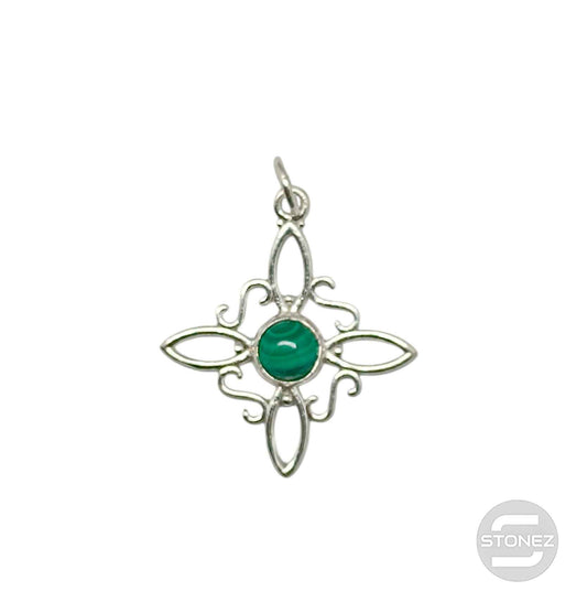 400801764 Colgante Plata 925 Nudo De Brujas Con Piedra Malaquita 30 mm Aprox