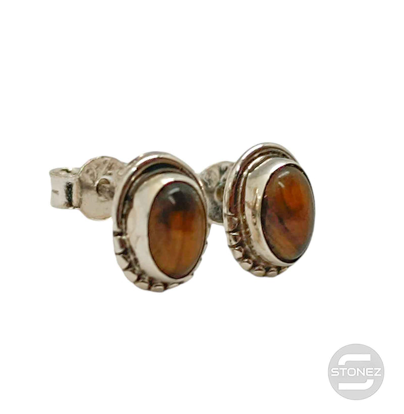 Cargue la imagen en el visor de la galería, 400802360 Pendiente Plata 925 con Piedra Ojo De Tigre Oval 6x8 mm
