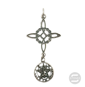 400802393 Colgante De Plata 925 Doble Protección Nudo De Bruja/Tetragramatón 45mm Largo