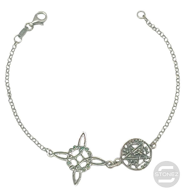 Carregue a imagem no visualizador da galeria, 40082743 Pulsera de Plata Ley 925 Tetragramaton y nudo de Bruja Doble Proteccion 19 Cms
