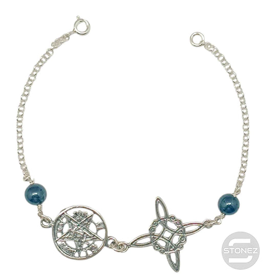 400803191-62 Pulsera Doble Protección Plata 925 Con Piedra Turmalina 18 Cms Aprox