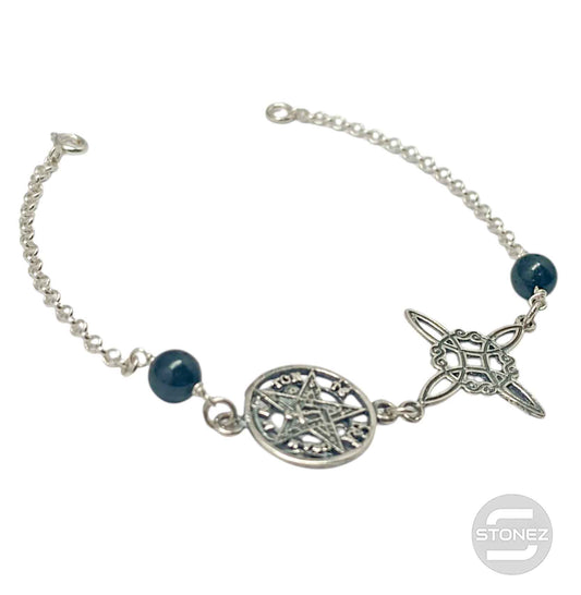 400803191-62 Pulsera Doble Protección Plata 925 Con Piedra Turmalina 18 Cms Aprox