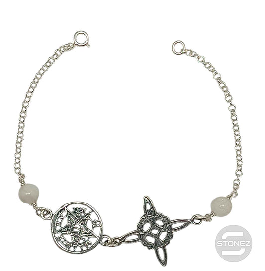 400803191-61 Pulsera Doble Protección Plata 925 Con Piedra Luna 18 Cms Aprox