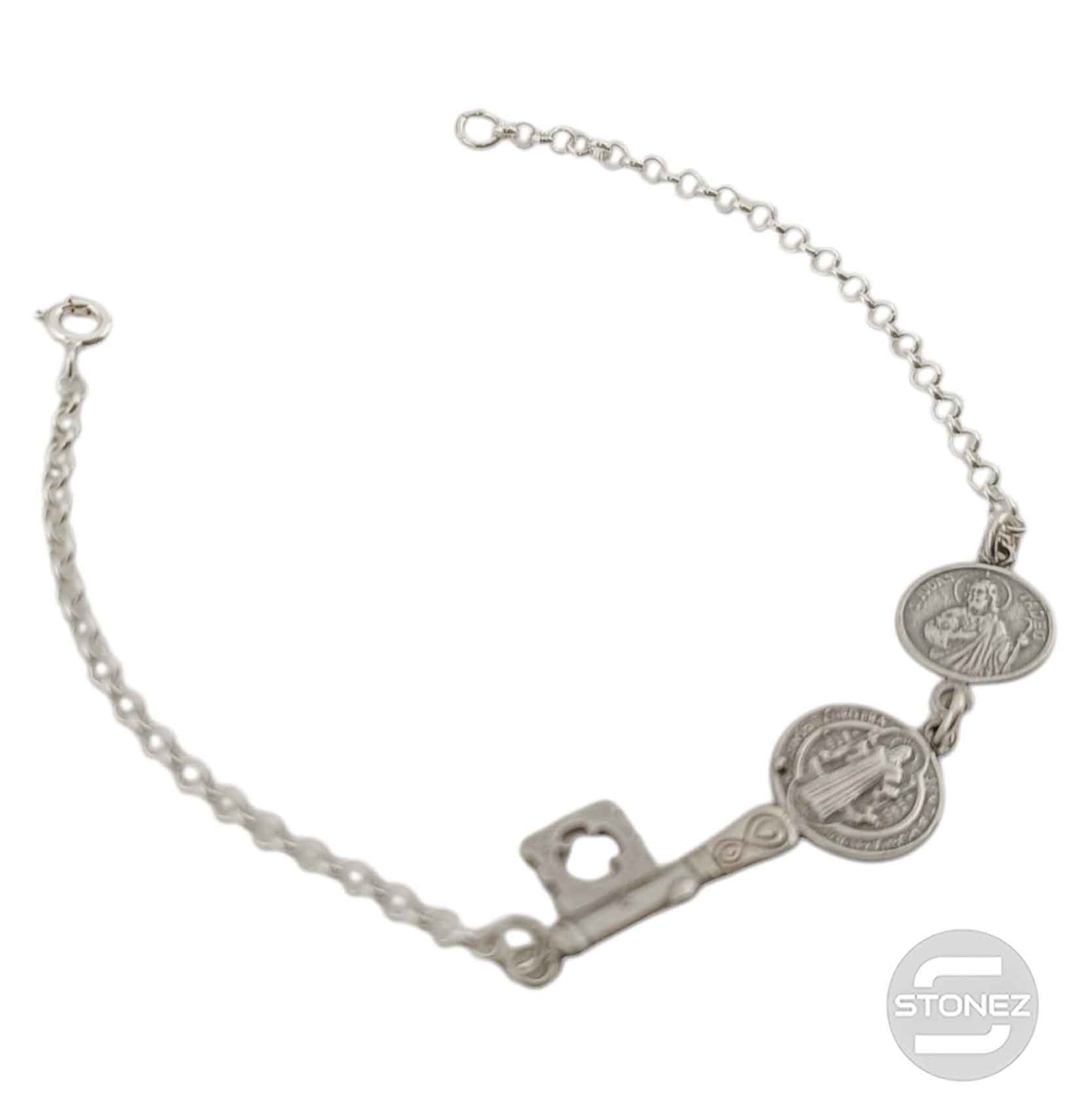 400803300 Pulsera San Benito Y San Judas Plata 925 18 Cms Aprox