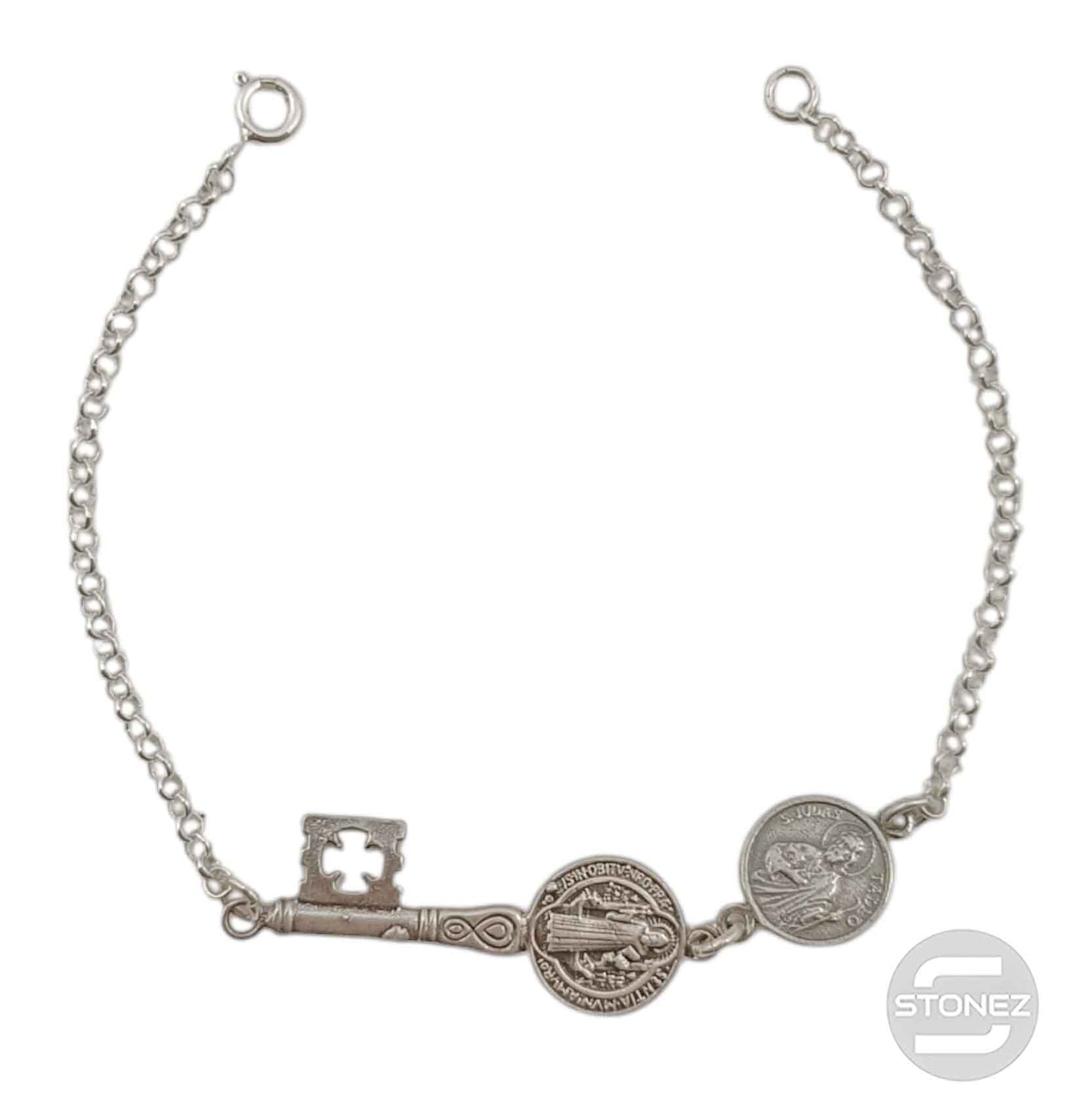 400803300 Pulsera San Benito Y San Judas Plata 925 18 Cms Aprox