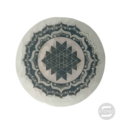 400901653-06 Plato Selenita Grabado Shri Yantra 10 Cms Aprox