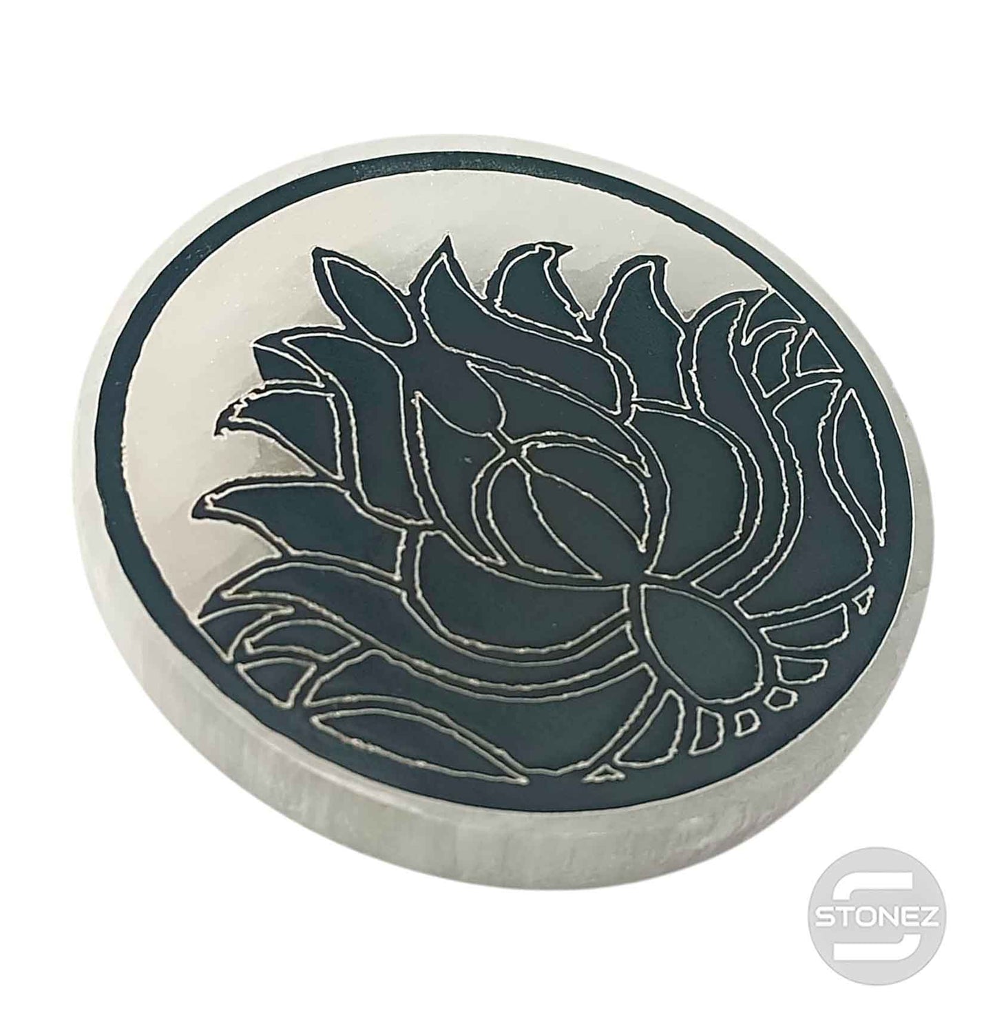 400901653-18 Plato Selenita Grabado Flor Lotto 10 Cms Aprox
