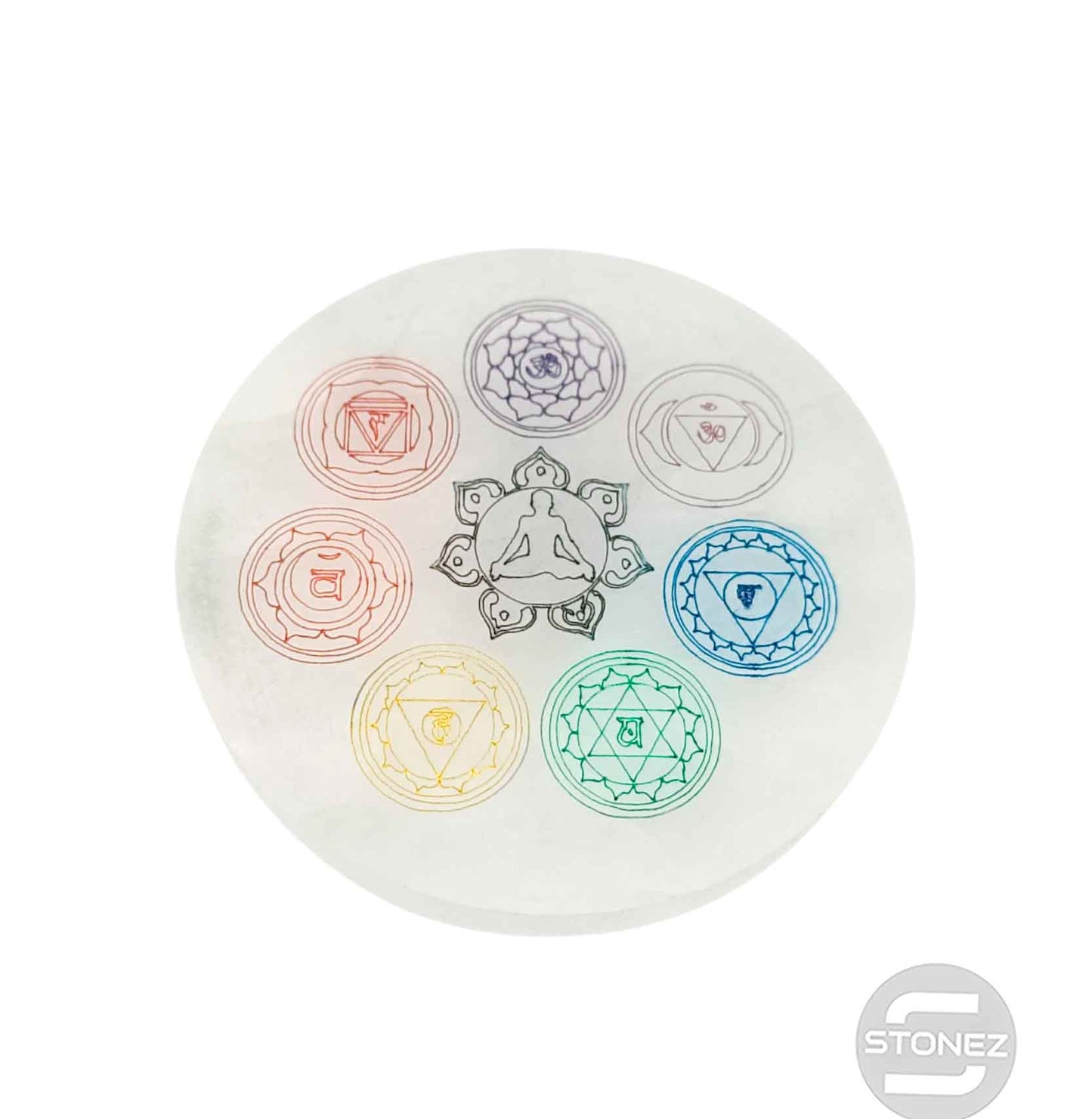 400901653 Plato Selenita Grabado 7 Chakras 9-10 Cms Aprox