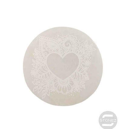 400901653 Plato Selenita Grabado Corazon 9-10 Cms Aprox - stonez