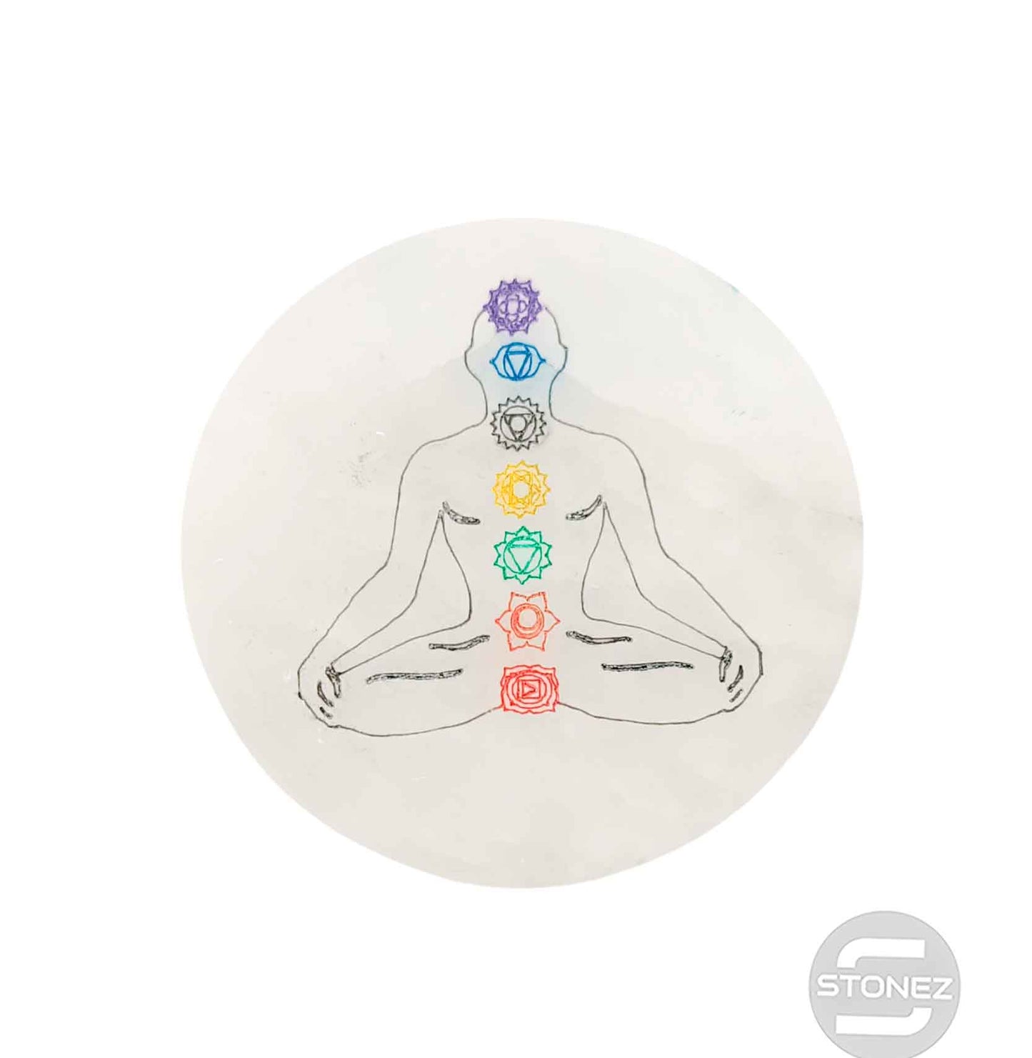 400901653 Plato Selenita Grabado 7 Chakras Meditacion 9-10 Cms Aprox