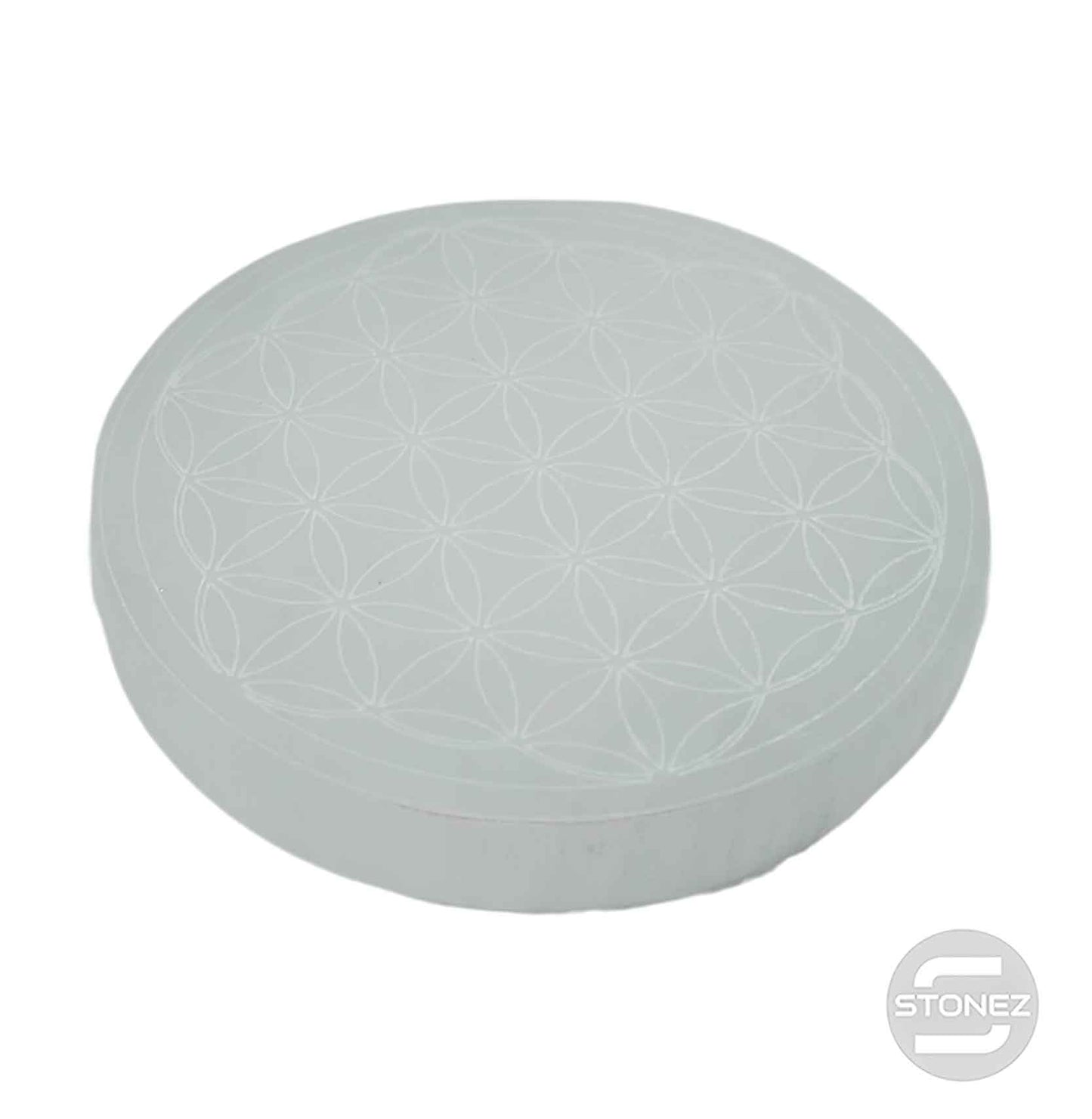 400901653 Plato Selenita Grabado Flor De La Vida 9-10 Cms Aprox