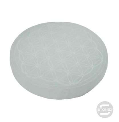 400901653 Plato Selenita Grabado Flor De La Vida 9-10 Cms Aprox - stonez