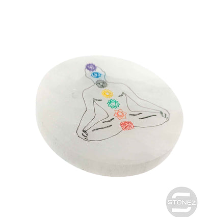 400901653 Plato Selenita Grabado 7 Chakras Meditacion 9-10 Cms Aprox - stonez