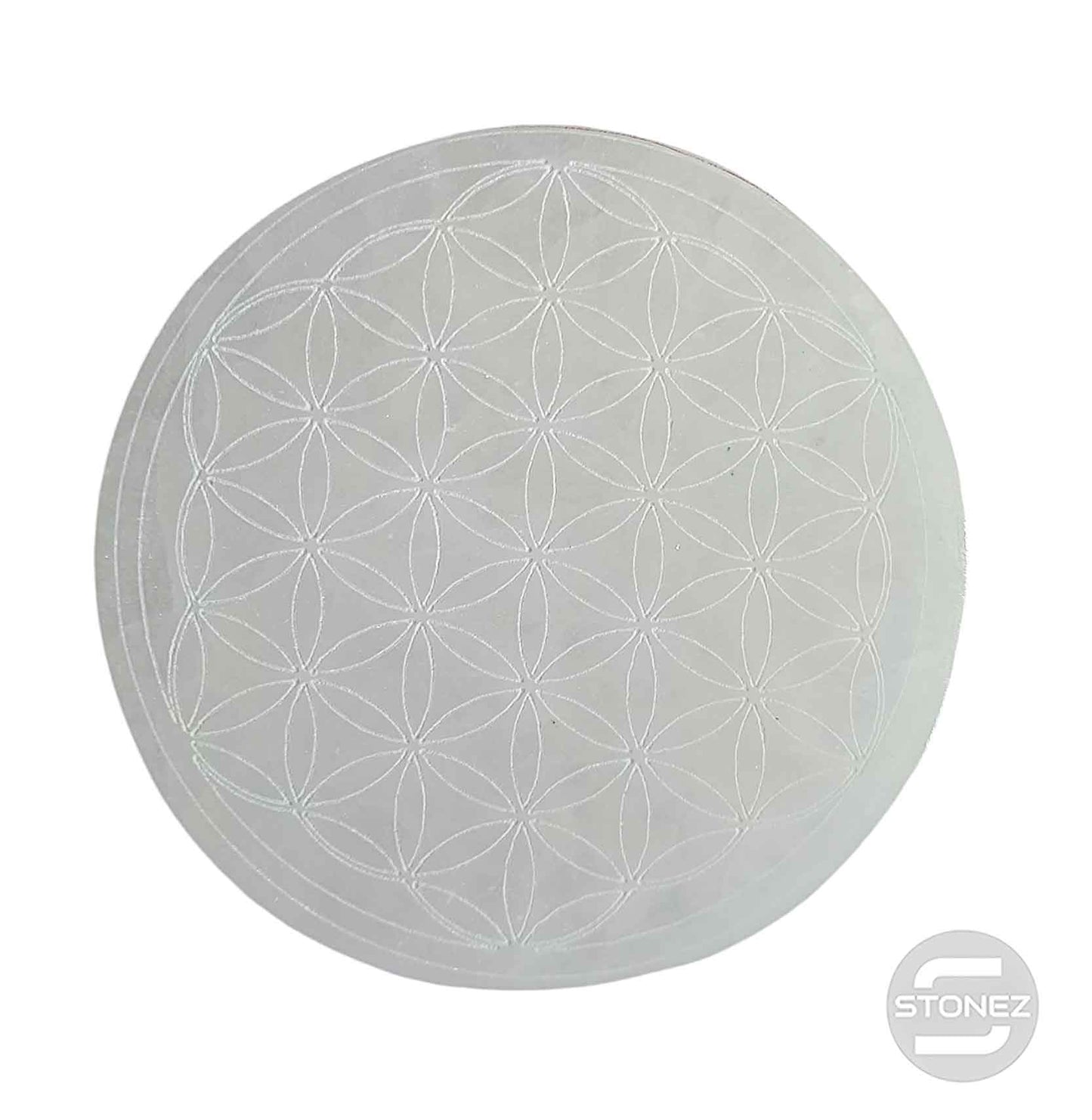 400901653 Plato Selenita Grabado Flor De La Vida 9-10 Cms Aprox