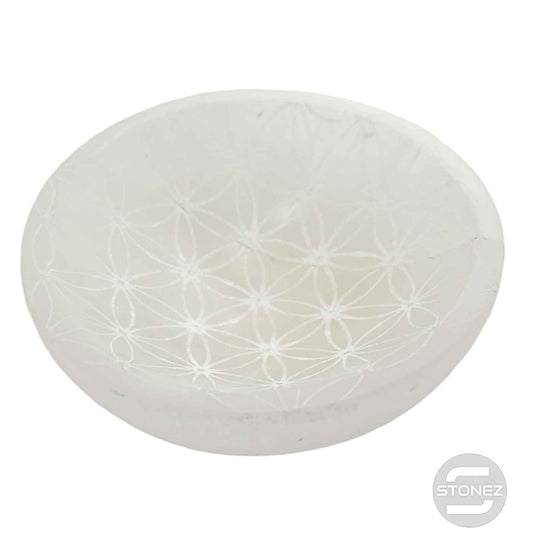 400901654 Cuenco Selenita Grabado Flor De  La Vida 10 Cms Aprox