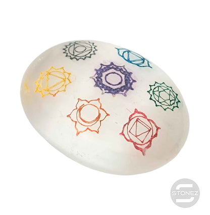 400901655 Piedra Jabón Masajeador Selenita Grabado 7 Chakras 6 Cms Aprox - stonez