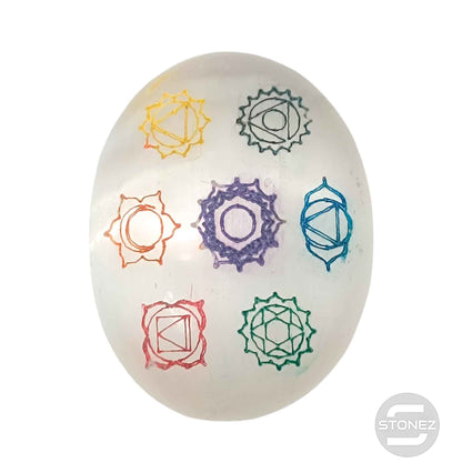 400901655 Piedra Jabón Masajeador Selenita Grabado 7 Chakras 6 Cms Aprox - stonez