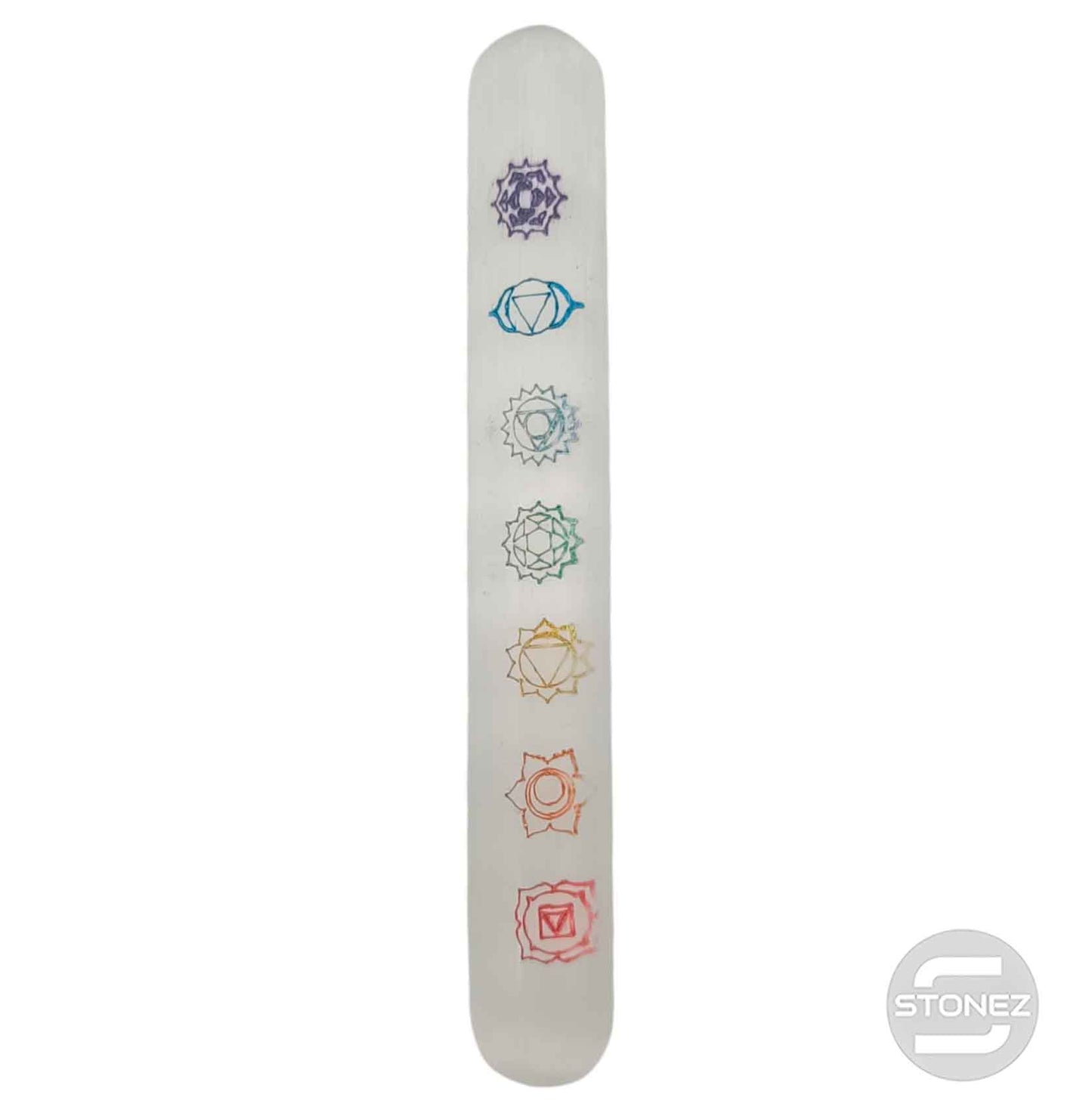 400901656 Piedra Masajeador Selenita Grabado 7 Chakras 15 Cms Aprox