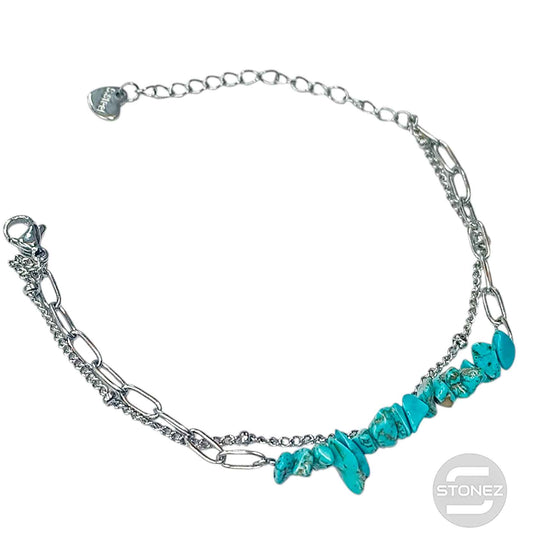 401102366-03 Pulsera Mujer Acero Brazalete Con Turquesina 17+5 Cms Aprox