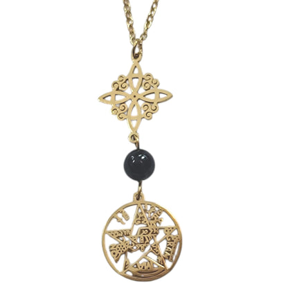Collar Acero Dorado Doble Proteccion Y Piedra Natural Onix Cadena 40+5 Cms 400503423-06