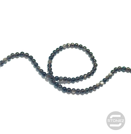 40414 Tira Cuentas Piedra Natural Obsidiana Plata En 4 mm