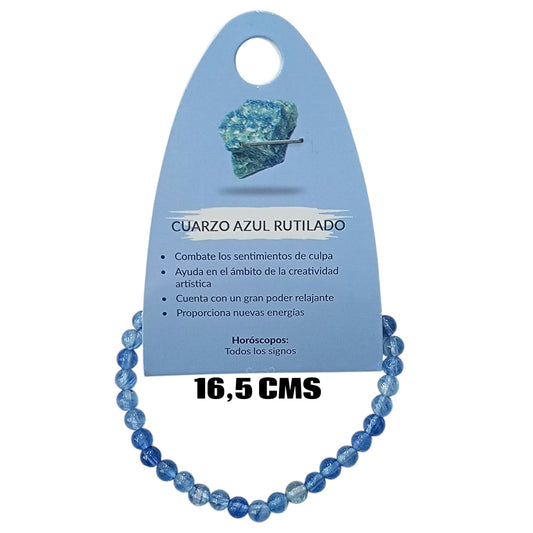 Pulsera Elastica Infantil 16,5 Cms Aprox Piedra Cuarzo Azul Rutilado 4 mm 600104508-51