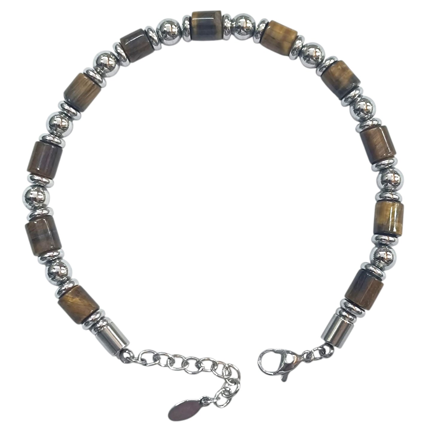 Pulsera Acero Y Piedra Natural Ojo De Tigre Cierre Mosqueton 20 cms Largo 400104245-01