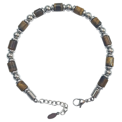 Pulsera Acero Y Piedra Natural Ojo De Tigre Cierre Mosqueton 20 cms Largo 400104245-01