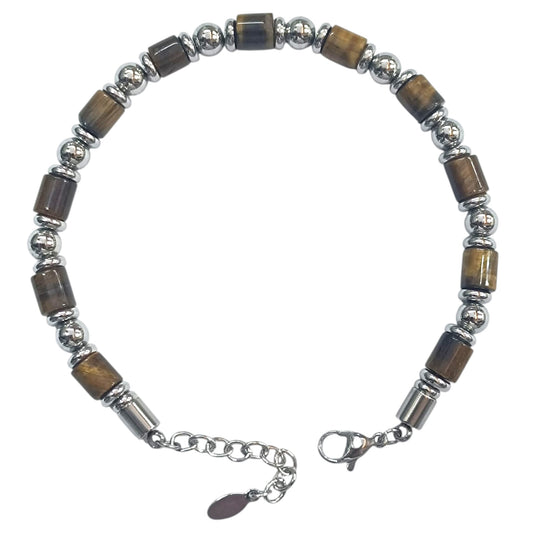 Pulsera Acero Y Piedra Natural Ojo De Tigre Cierre Mosqueton 20 cms Largo 400104245-01