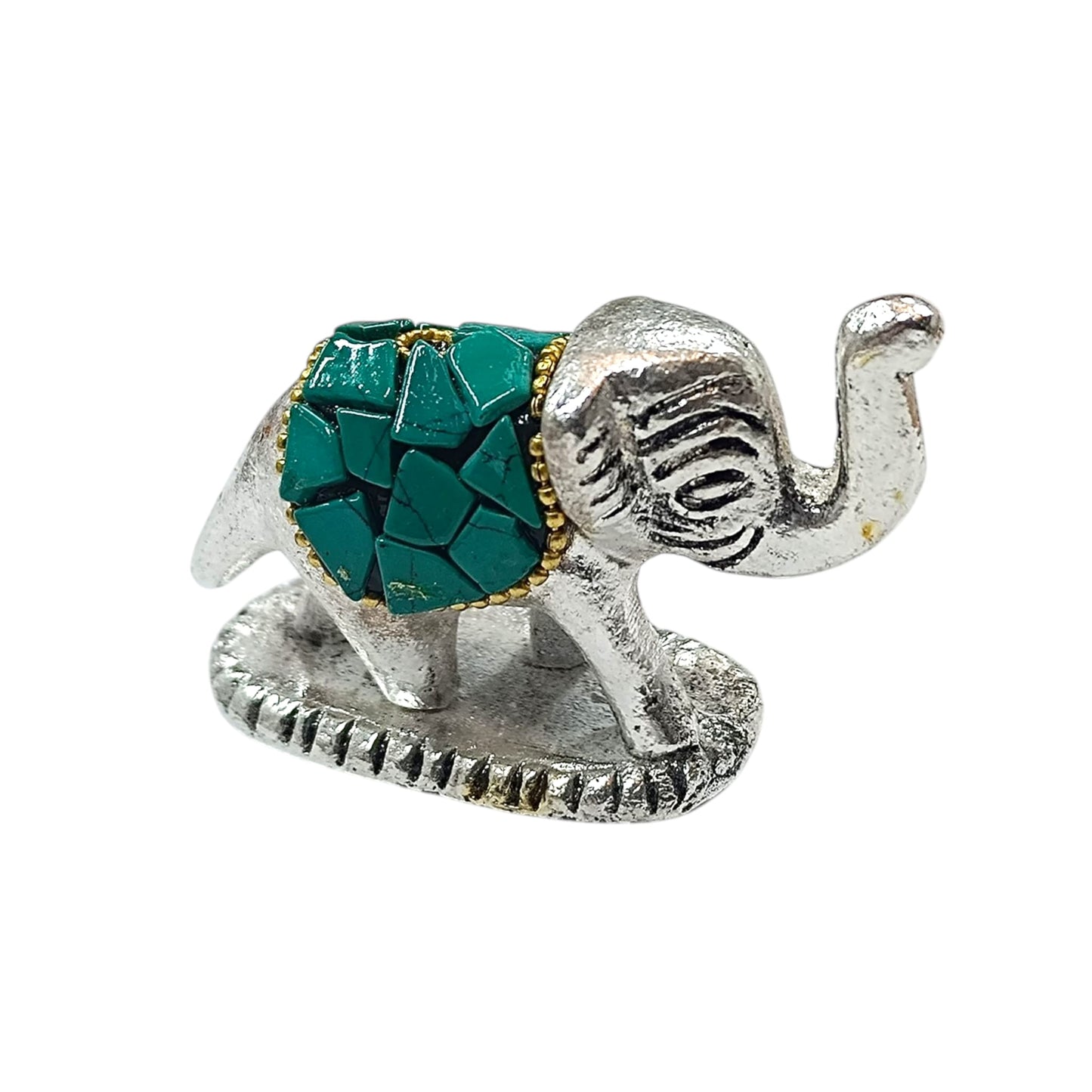 Porta Incienso Elefante Metal Con Piedra Turquesina 5,5 Cms Aprox REF: 600301545
