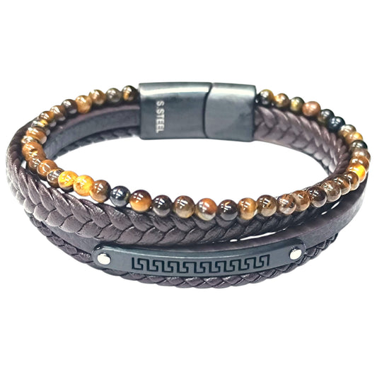 Pulsera Acero Y Piedra Ojo Tigre Cuero Marron Largo 22 Cms Aprox 401104257-40