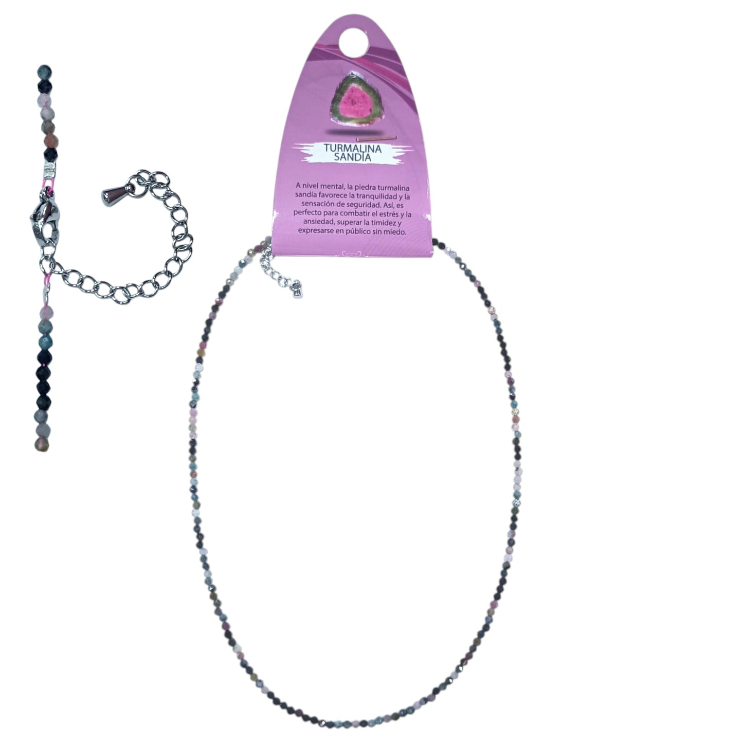 Collar Turmalina Sandia 2 mm Facetada 40+5 Cms Cierre Acero Ref: 600603724
