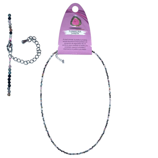 Collar Turmalina Sandia 2 mm Facetada 40+5 Cms Cierre Acero Ref: 600603724