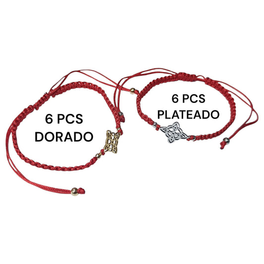 600104120 Paquete 12 Pulseras (6 DORADAS Y 6 PLATEADA) 7 Nudos Con Entrepieza Nudo De Bruja