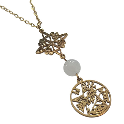 Collar Acero Dorado Doble Proteccion Y Piedra Natural Cuarzo Blanco Cadena 40+5 Cms 400503423-06