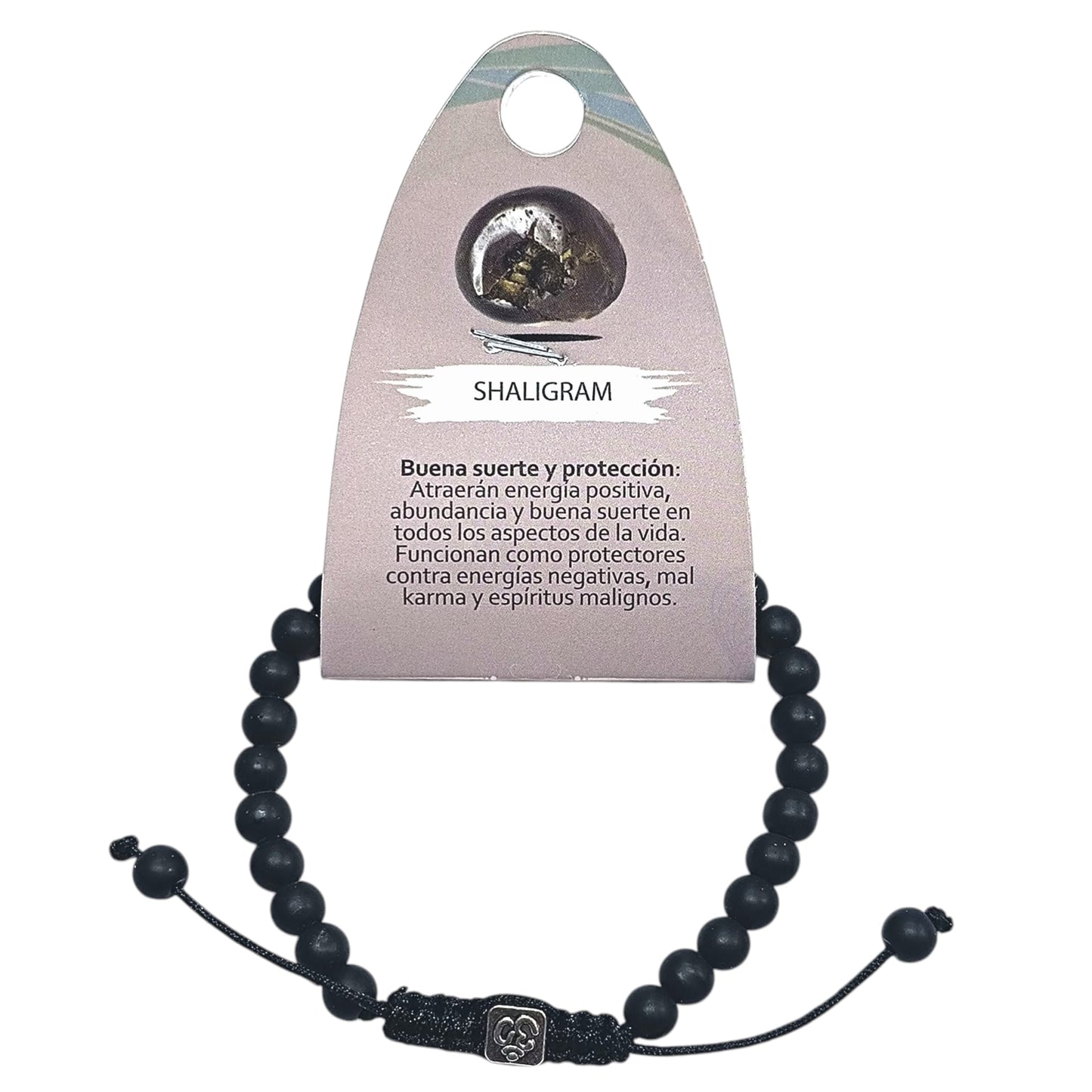 Pulsera Ajustable Macrame Piedra Shaligram 6 mm Y Entrepieza Tibetana Simbolo Om REF: 600404335