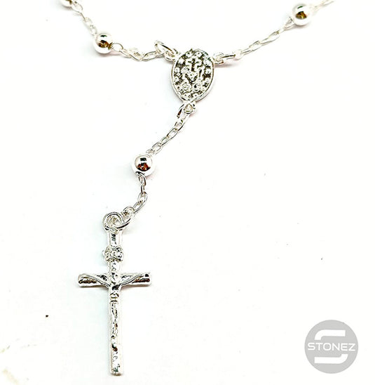 500101125 Pulsera de Plata Ley 925 Tipo Rosario Bola 4 mm 18 Cms