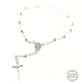 500101125 Pulsera de Plata Ley 925 Tipo Rosario Bola 4 mm 18 Cms