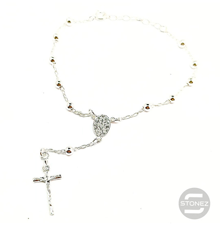 Cargue la imagen en el visor de la galería, 500101125 Pulsera de Plata Ley 925 Tipo Rosario Bola 4 mm 18 Cms
